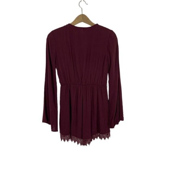 TOBI Romper Medium Burgundy Long Sleeve Flowy Fall Festival Look - Picture 5 of 6
